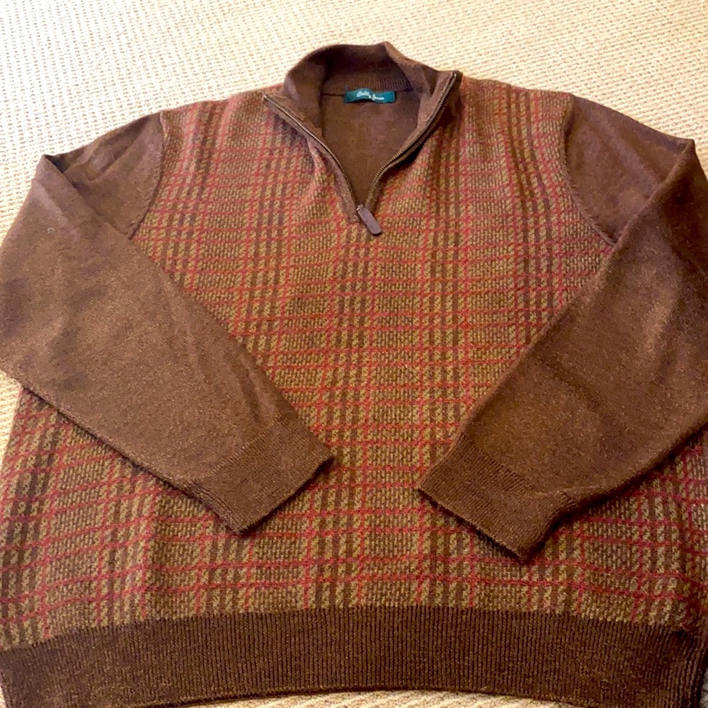 BOBBY JONES ALPACA AND SILK ZIP SWEATER IN PLAID & BROWN L